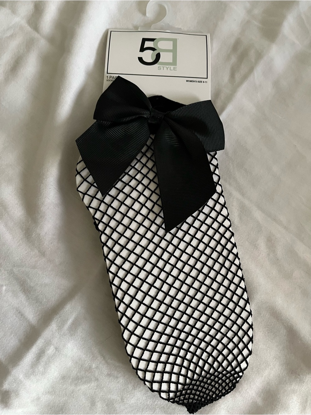 Black Fishnet Socks with Grosgrain Bow size L 9/11
